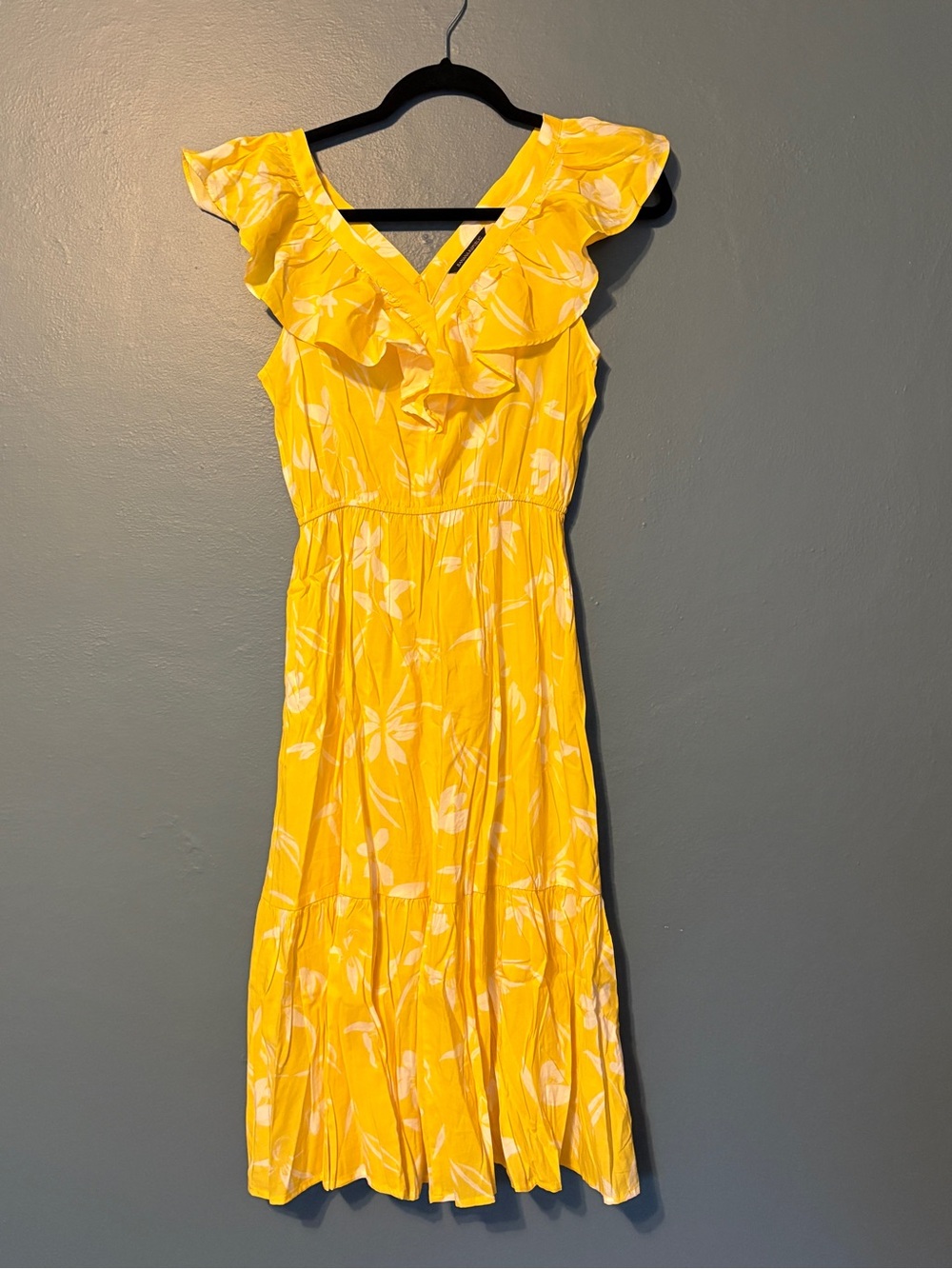 Banana Republic Yellow White Floral Flowy Dress, Sz XSP